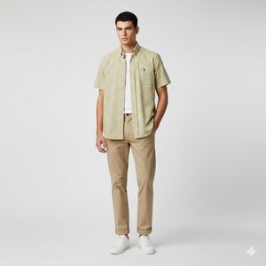 Ralph Lauren Classic Fit Gingham Short Sleeve Button Down Shirt Small Yellow